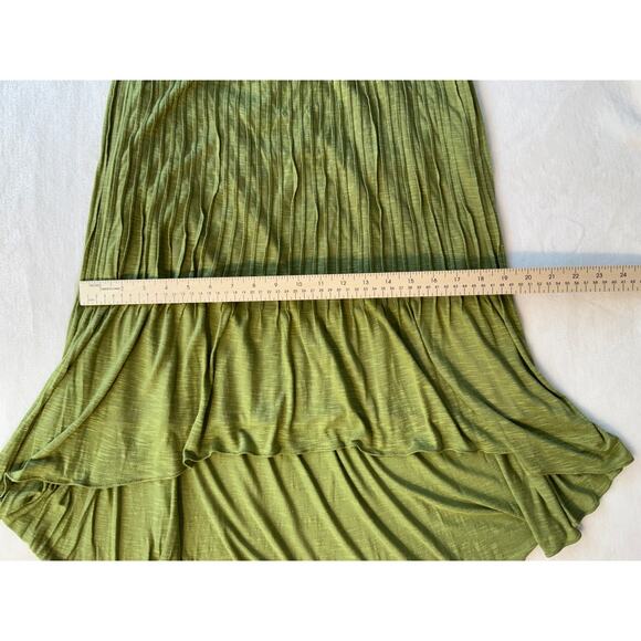Tracy Reese Green Midi Skirt Pull on Pleated Knee High Twirl M High Low - Picture 7 of 8
